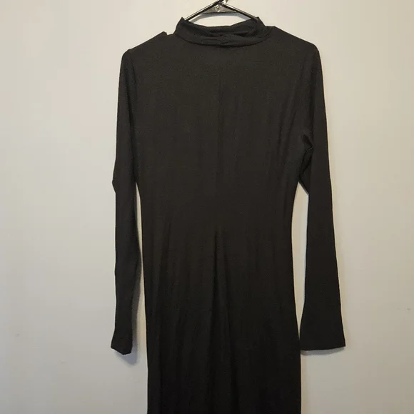 Vince Black Dress M Night Fern Knit Gathered Ruched Long Sleeve Midi $295 Medium - Picture 5 of 6